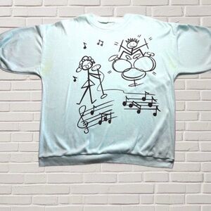 Music Graphic T-Shirt Fun Vintage Light Blue Kidcore Sz L 90s Band